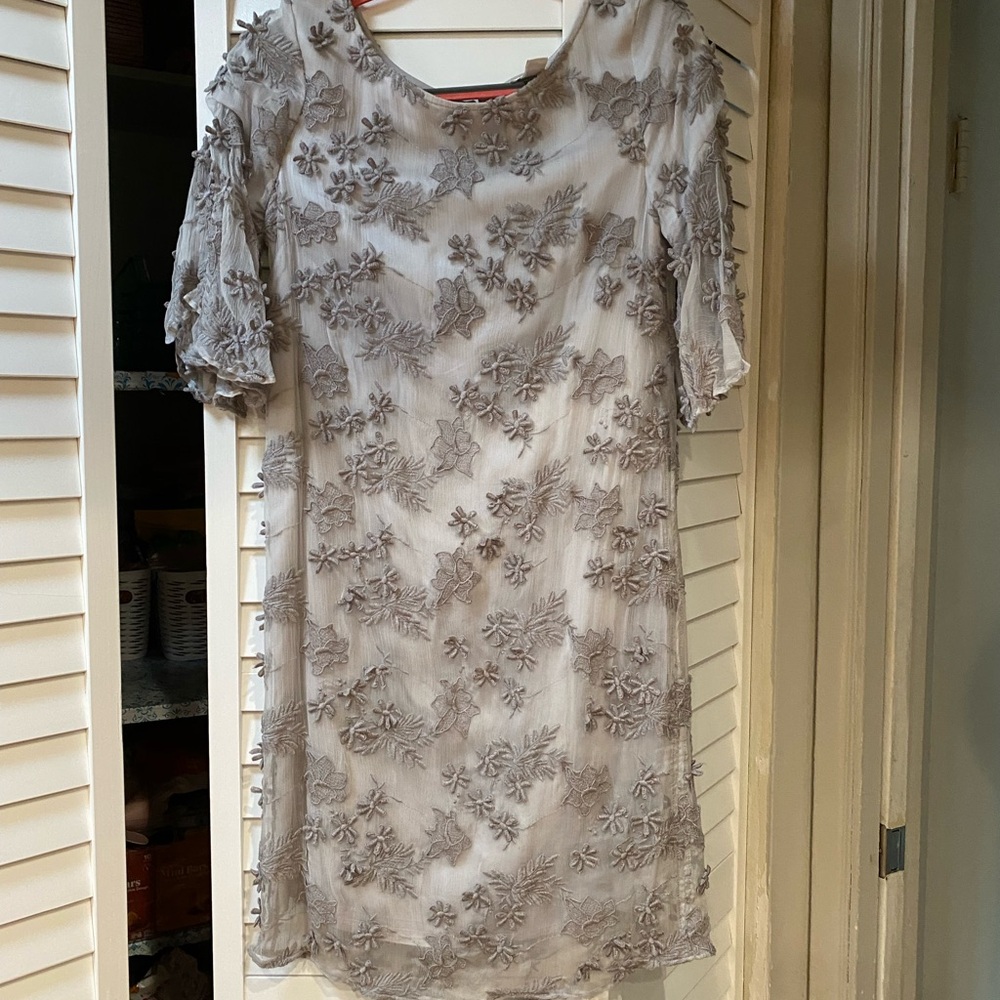 Sundance Light Gray Embroidered Midi Dress